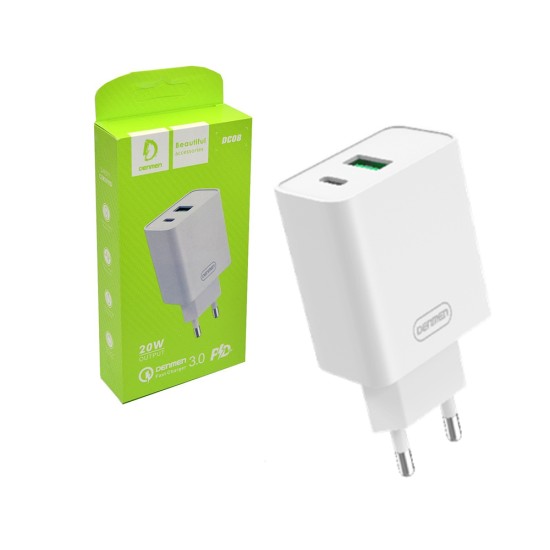 Denmen Adapter DC08 USB + Type-C 18W White